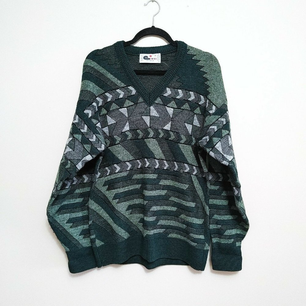 Vintage Cooper Monsieur V Neck Sweater Men's Medium Green Acrylic/Wool Pullover